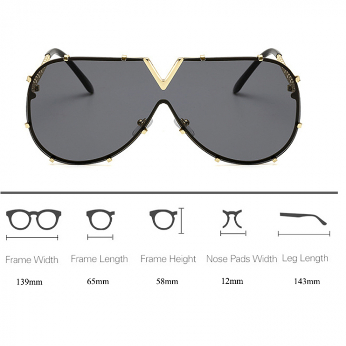 Ochelari de soare, unisex, model V, rame metalice, protectie UV400, Tessero, auriu si negru [1]