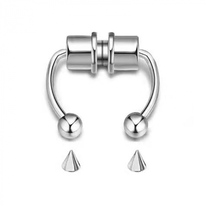 Piercing cercel fals pentru nas, septum, unisex, prindere magnet, otel inoxidabil, argintiu [1]