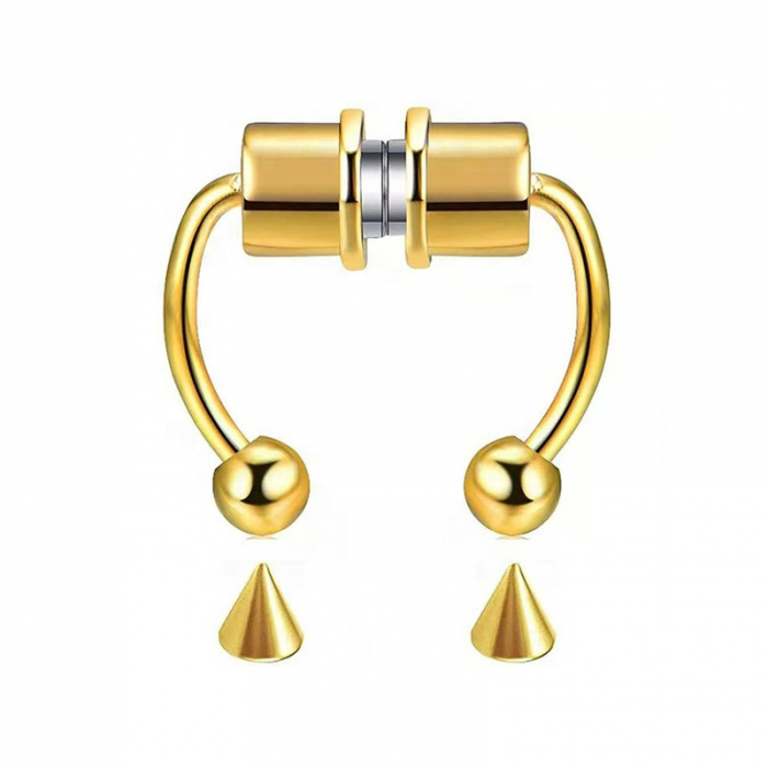 Piercing cercel fals pentru nas, septum, unisex, prindere magnet, otel inoxidabil, auriu [1]