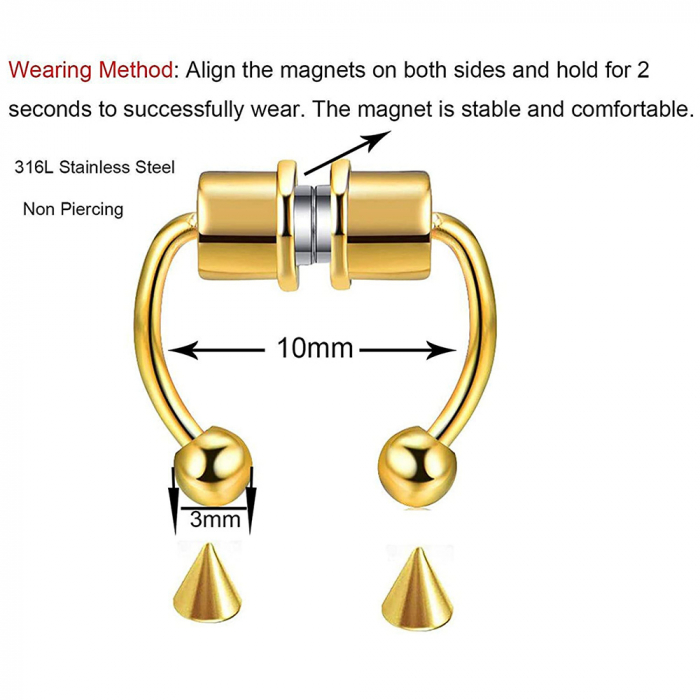 Piercing cercel fals pentru nas, septum, unisex, prindere magnet, otel inoxidabil, auriu [2]