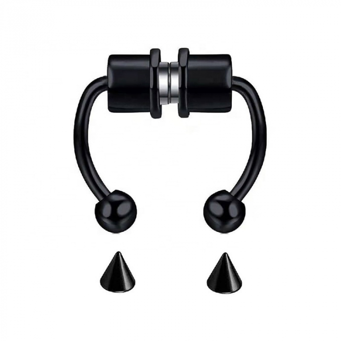 Piercing cercel fals pentru nas, septum, unisex, prindere magnet, otel inoxidabil, negru [1]