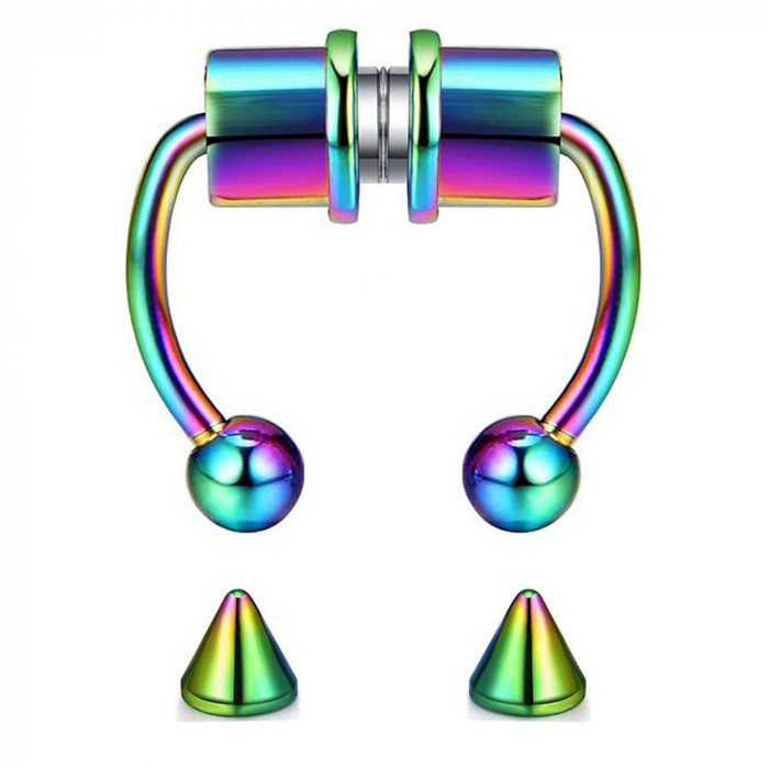 Piercing cercel fals pentru nas, septum, unisex, prindere magnet, otel inoxidabil, rainbow [1]