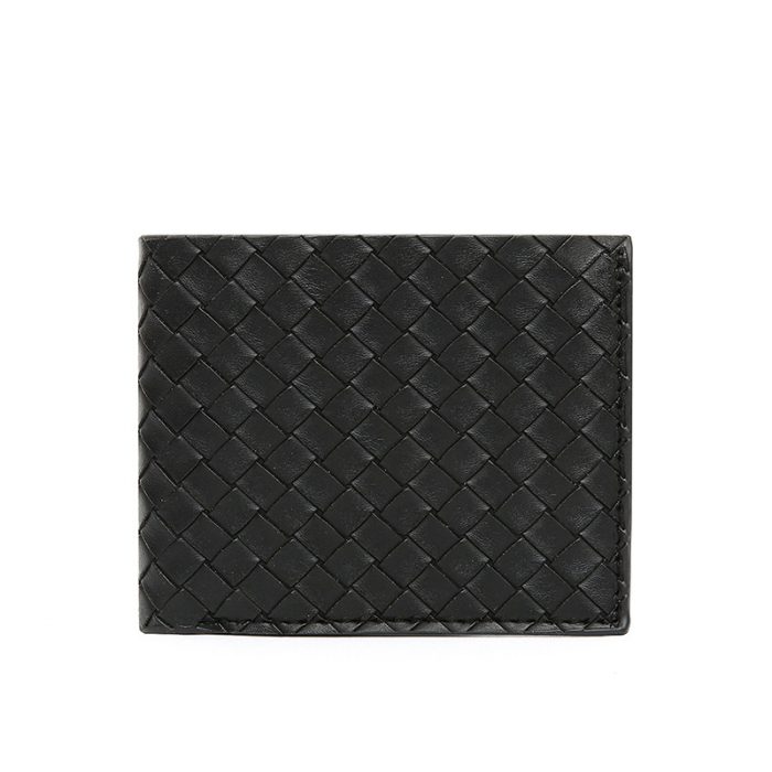 Portofel barbatesc din piele naturala, model impletit sub forma de patratele, multiple compartimente, Tessero, negru [4]