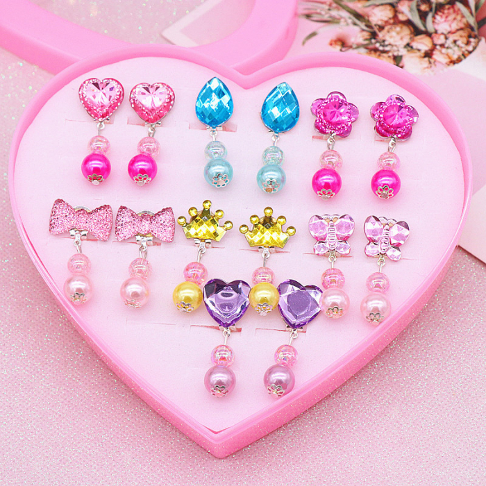 Set 7 cercei raindrop pentru copii diferite modele pentru fetite, cutie in forma de inima, diferite culori, Tessero [2]