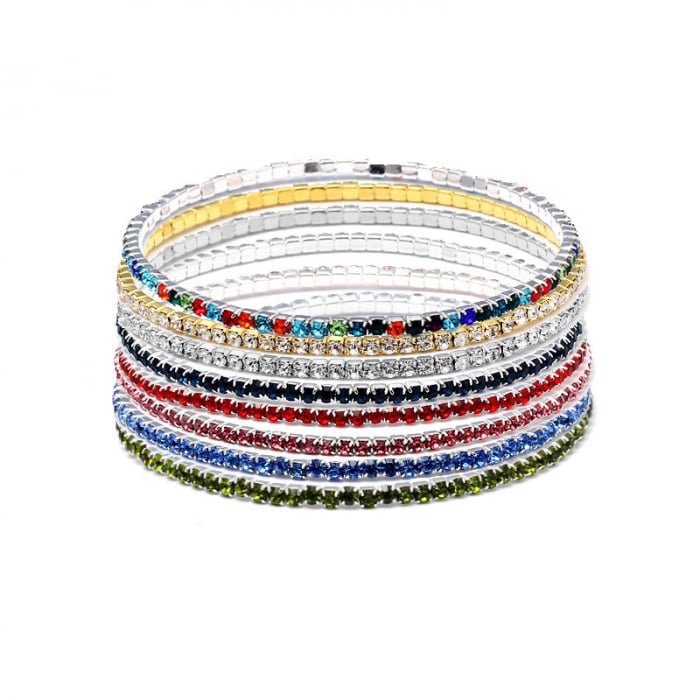 Set 8 bratari cu strasuri tip Tennis, model cu pietre zirconiu, diferite culori, placat cu aur 18K, marime universala, Tessero, multicolor [1]