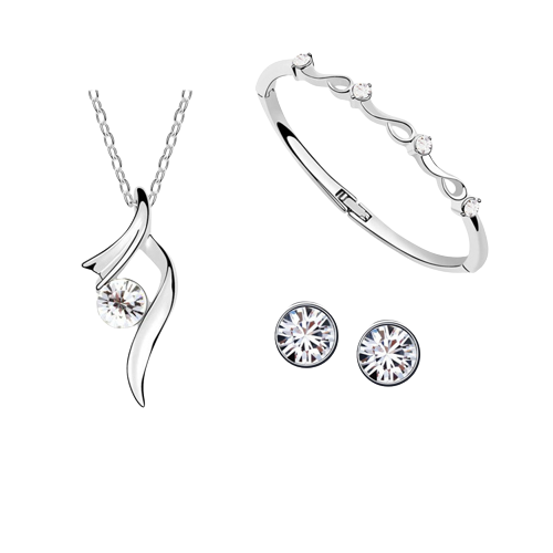 Set bijuterii dama, lantisor cu pandantiv, cercei si bratara, pietre zirconiu, placat cu aur alb 18K, Tessero, argintiu [1]