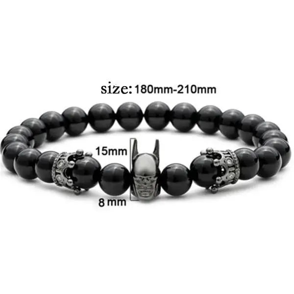 Set ceas analog simplist si bratara model cu Batman si coroana din pietre naturale, mecanism quartz, negru, Tessero [2]