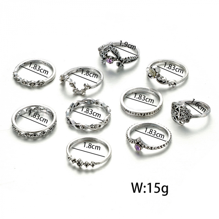 Set de 10 inele de dama, placate cu argint, diferite modele, argintiu, Tessero [1]