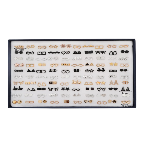 Set de 100 perechi de cercei, tip stud, diferite modele, placate cu aur 18K, Tessero, auriu, argintiu si negru [3]