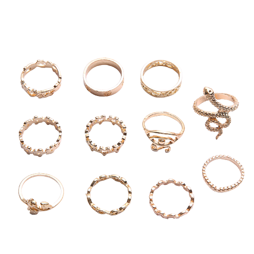 Set de 11 inele de dama pentru mana, diferite modele retro, placate cu aur 14K, Tessero, auriu [1]