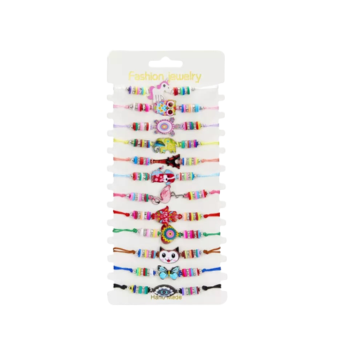 Set de 12 bratari cu charmuri in forma de animalute, diferite modele, marime reglabila pe snur, Tessero, multicolor [2]