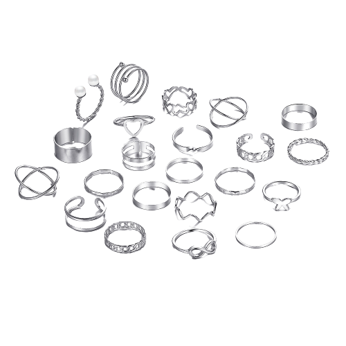 Set de 22 de inele de dama, placate cu aur 18K, diferite modele cu fluturi, inimioare si perle, Tessero, argintiu [1]