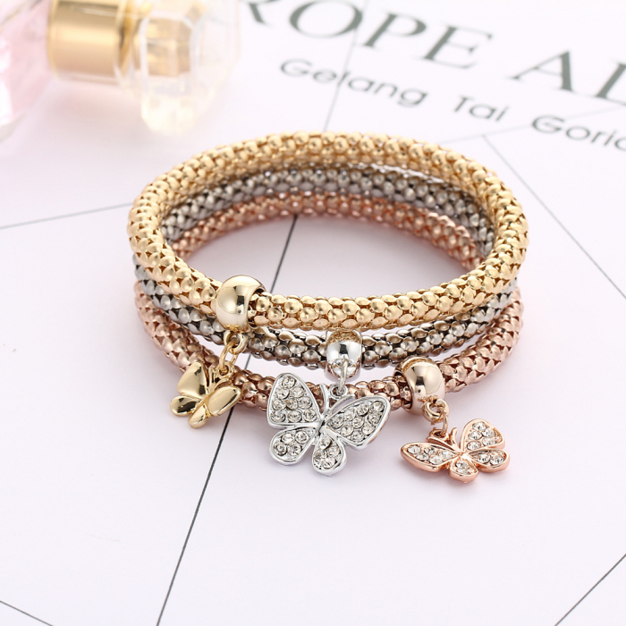 Set de 3 bratari cu charm-uri in forma de fluture, placat cu aur 14K, Tessero [1]