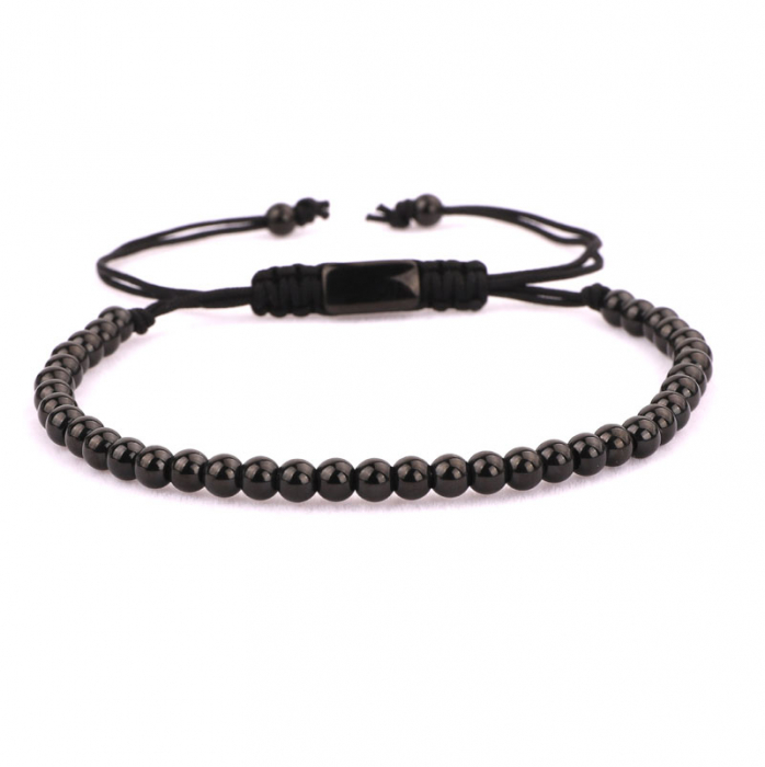 Set de 5 bratari luxury Hamsa cu bilute negre, model stil macrame cu snur reglabil, pietre zirconiu negru, otel inoxidabil, Tessero [4]