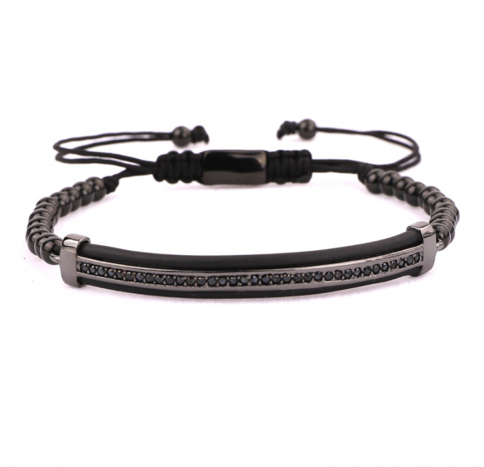 Set de 5 bratari luxury Hamsa cu bilute negre, model stil macrame cu snur reglabil, pietre zirconiu negru, otel inoxidabil, Tessero [3]