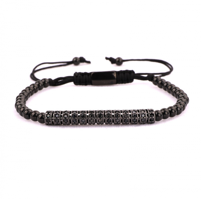 Set de 5 bratari luxury Hamsa cu bilute negre, model stil macrame cu snur reglabil, pietre zirconiu negru, otel inoxidabil, Tessero [2]