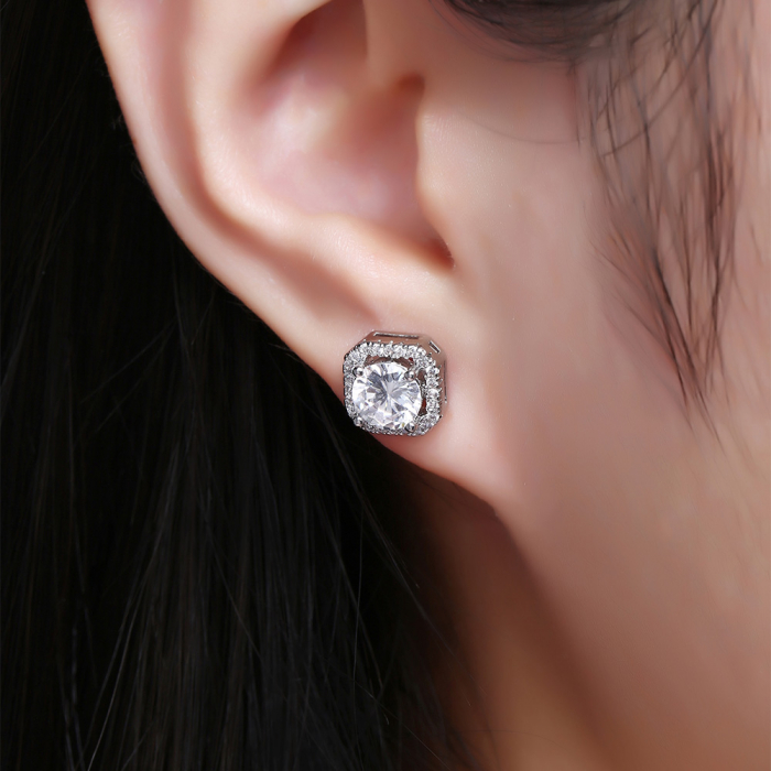 Set de bijuterii dama, lantisor cu pandantiv, inel marimea 7, cercei, pietre zirconiu, placat cu aur 18K, argintiu [3]