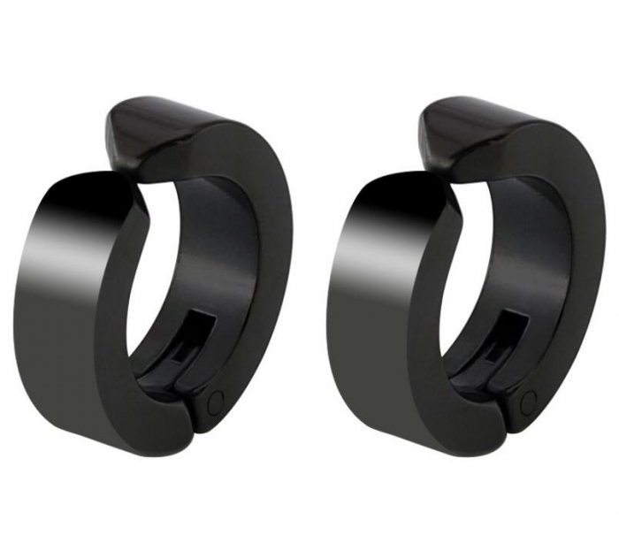 Set de doi cercei rotunzi falsi pentru ureche cu clips, unisex, otel inoxidabil, negru [1]