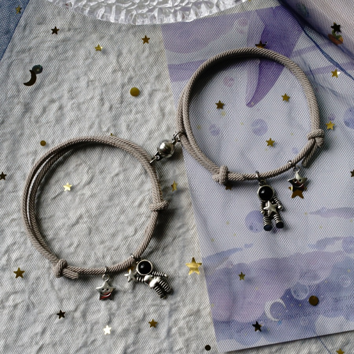 Set de doua bratari astronaut cu pandantiv magnet pentru cuplu, prieteni, tip snur, reglabila, gri [4]