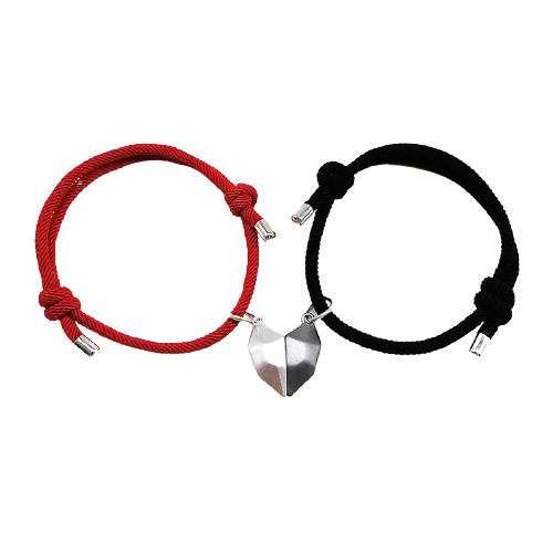 Set de doua bratari cu pandantiv inima magnet pentru cuplu, prieteni, tip snur, reglabila, rosu si negru [1]