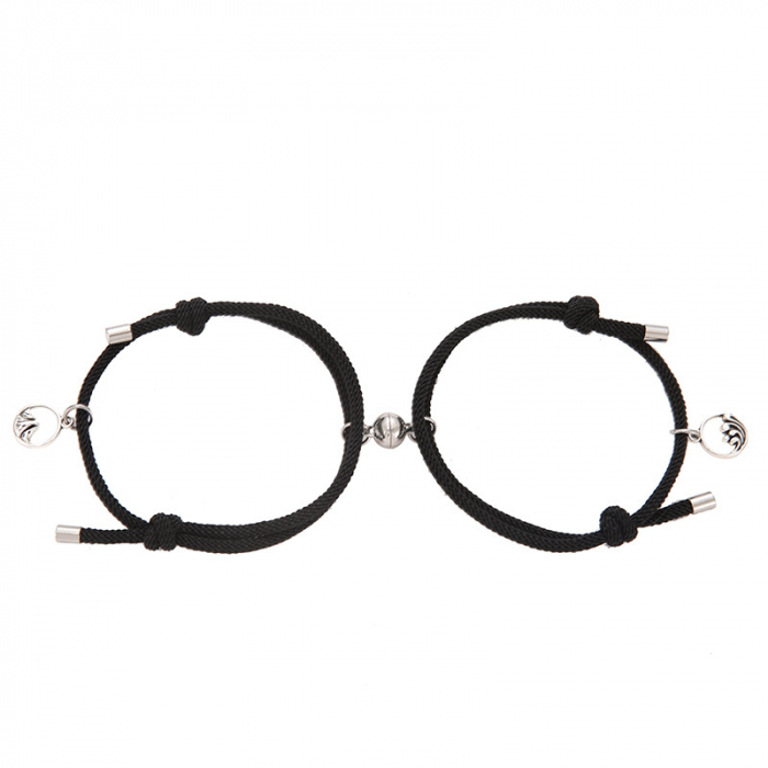 Set de doua bratari cu pandantiv magnet pentru cuplu, prieteni, tip snur, reglabila, negru [1]