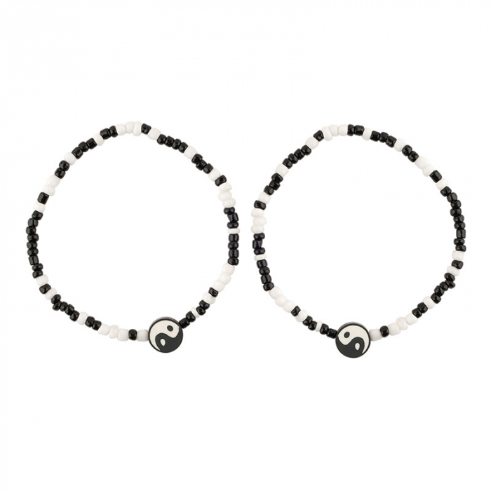 Set de doua bratari din margele, model Tai Chi Yin si Yang, marime reglabila, unisex, Tessero, alb si negru [1]