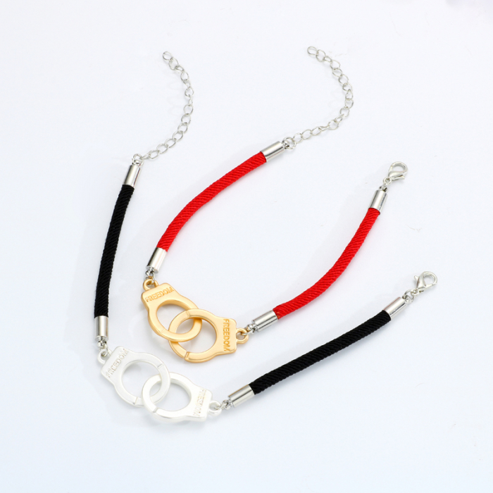 Set de doua bratari din textil pentru cupluri, prieteni, model in forma de catuse, marime reglabila, negru si rosu [3]