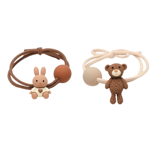 Set de doua bratari pentru prieteni, BFF, model cu figurine animate ursulet si iepuras, tip snur, lucrata manual, marime reglabila, Tessero, maro si bej [1]