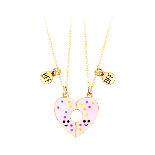 Set de doua lantisoare cu magnet pentru prieteni, BFF, model in forma de gogoasa, unisex, auriu [4]
