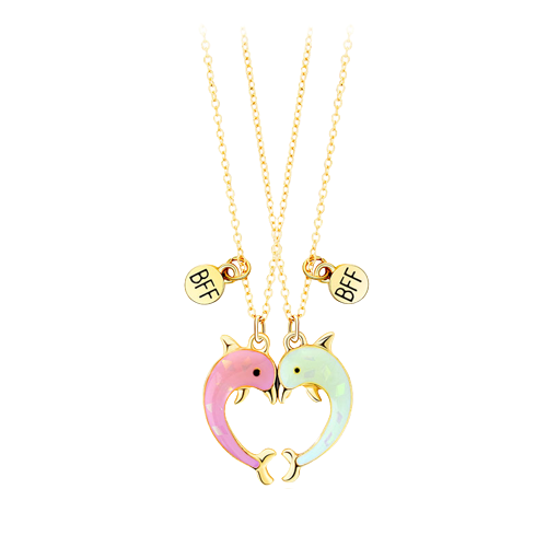 Set de doua lantisoare cu magnet pentru prieteni, BFF, model in forma delfini, charm-uri cu best friends forever, unisex, auriu [1]