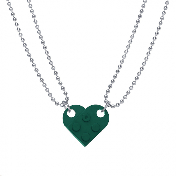 Set de doua lantisoare cu pandantiv in forma de piesa Lego pentru cuplu, prieteni, verde [1]