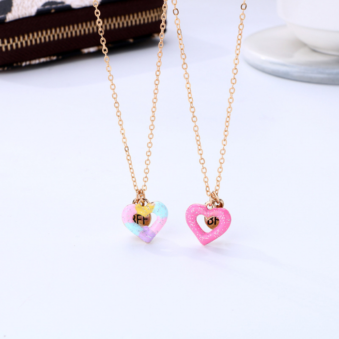 Set de doua lantisoare pentru prieteni, BFF, pandantiv in forma de inima cu sclipici, charm cu best friends forever, placat cu aur 18K. auriu [3]