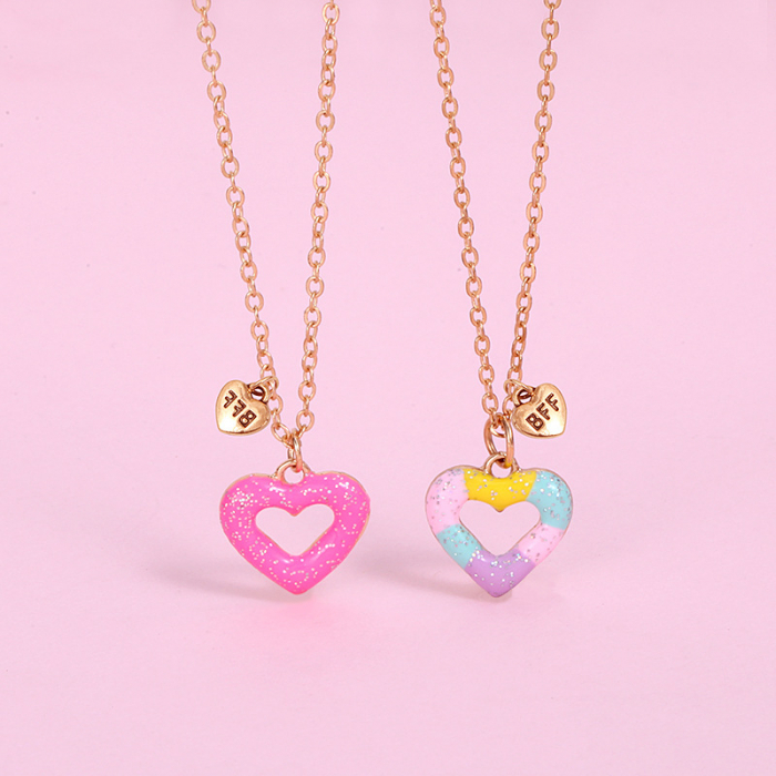 Set de doua lantisoare pentru prieteni, BFF, pandantiv in forma de inima cu sclipici, charm cu best friends forever, placat cu aur 18K. auriu [1]