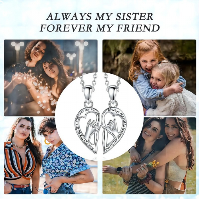 Set de doua lantisoare pentru prieteni, BFF, pandantiv in forma de inima, model Pinky Promise, placat cu argint, Tessero, argintiu [4]