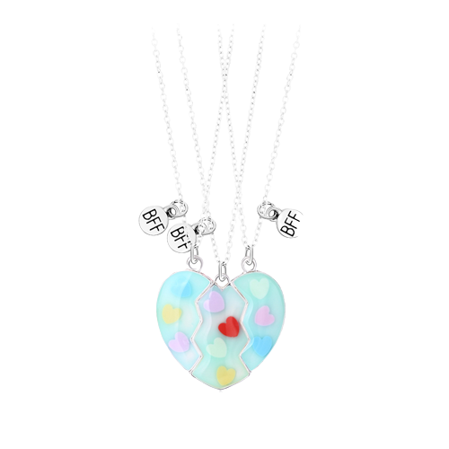 Set de trei lantisoare cu magnet pentru prieteni, BFF, model cu inimioare si charm-uri cu best friends forever, argintiu [1]