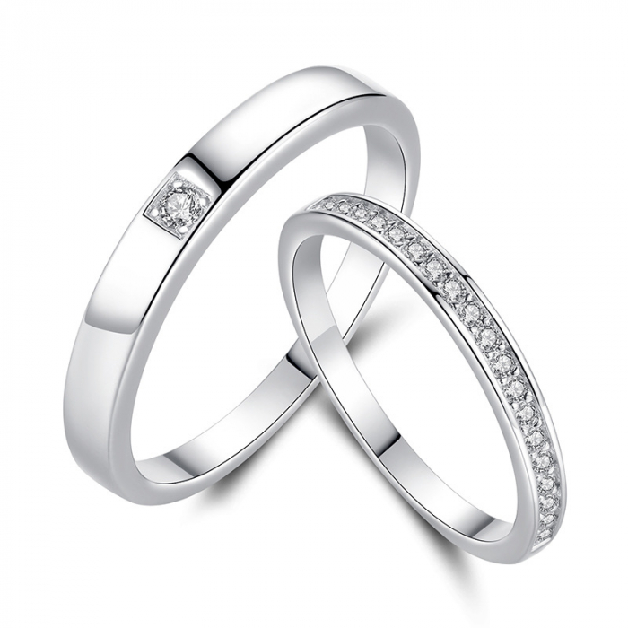 Set doua inele, model cu pietre zirconiu, marime reglabila, Tessero, unisex, argintiu [3]