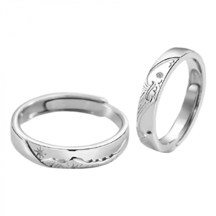 Set doua inele pentru cupluri, model cu soare si valuri, marime reglabila, Tessero, unisex, argintiu [1]