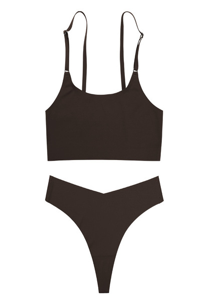 Set lenjerie intima chiloti si bustiera, 3 tipuri de culori, 6 piese, fara cusatura, comfortabile, microfibra, barete reglabile, marime M INTL, Tessero, negru, maro inchis, maro deschis [2]