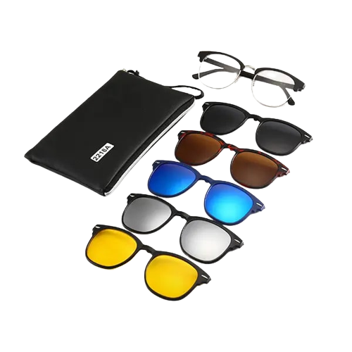 Set ochelari de soare cu prindere magnet, 5 tipuri de lentila, diferite culori, polaroid, UV400, unisex, model tip Wayfarer, Tessero, negru [2]