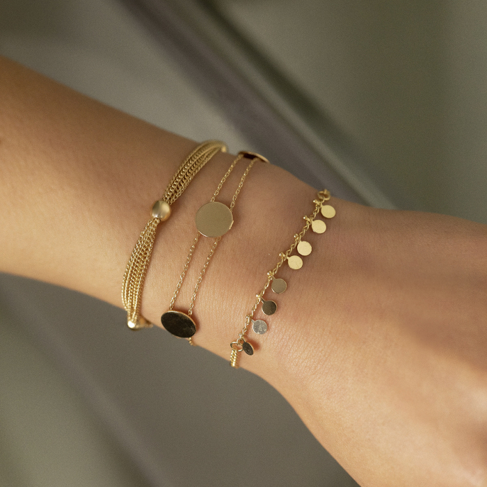 Set trei bratari de dama, placat cu aur 18K, model cu banut, marime reglabila, Tessero, auriu [3]
