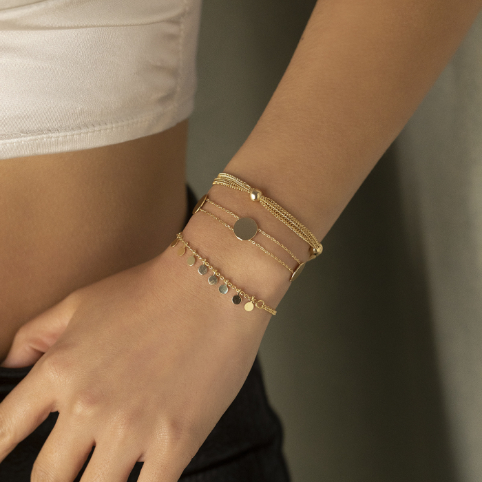 Set trei bratari de dama, placat cu aur 18K, model cu banut, marime reglabila, Tessero, auriu [2]