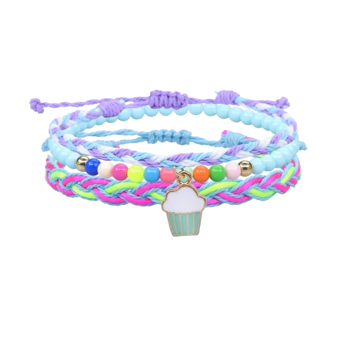 Set trei bratari tip snur din textil impletit si margele, realizat manual, marime reglabila, charm-uri animate, Tessero, albastru [1]
