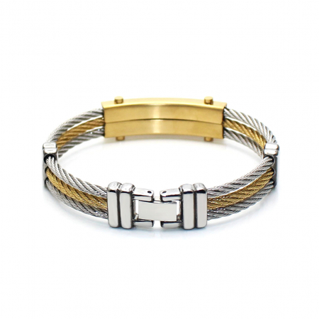 Bratara barbateasca din otel inoxidabil, model cu pietre zirconiu, placata cu aur 18K, inchidere clips, Tessero, argintiu si auriu [1]