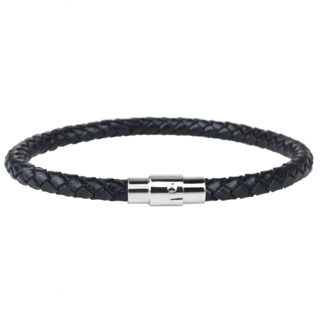 Bijuterii barbati - Bratara barbateasca din piele naturala impletita, model slim, casual, negru