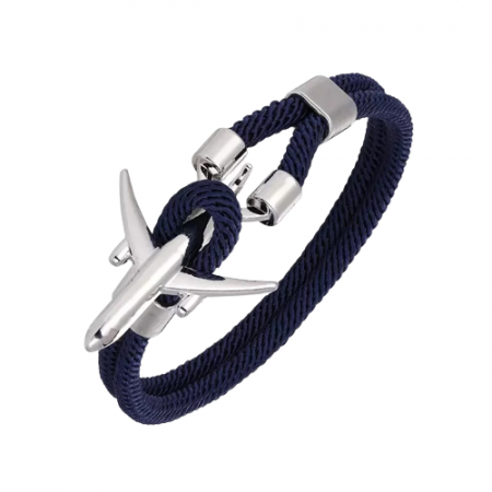 Bijuterii barbati - Bratara barbateasca din sfoara paracord, textil, model in forma de avion, prindere tip ancora, Tessero, albastru