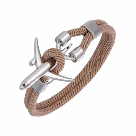 Bijuterii barbati - Bratara barbateasca din sfoara paracord, textil, model in forma de avion, prindere tip ancora, Tessero, maro