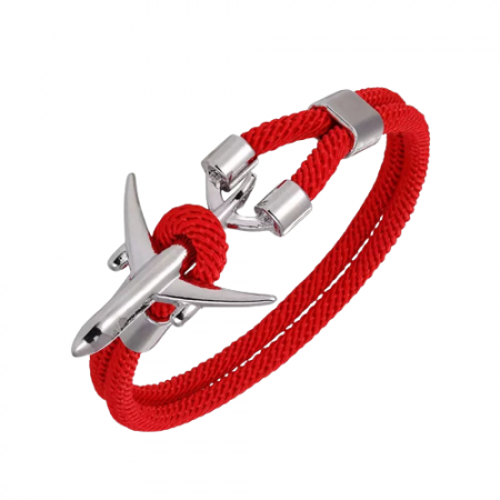 Bijuterii barbati - Bratara barbateasca din sfoara paracord, textil, model in forma de avion, prindere tip ancora, Tessero, rosu