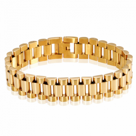 Bijuterii barbati - Bratara barbateasca link chain din otel inoxidabil, placat cu aur 18k, 22 cm, auriu