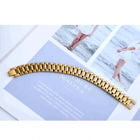 Bratara barbateasca link chain din otel inoxidabil, placat cu aur 18k, 22 cm, auriu [2]