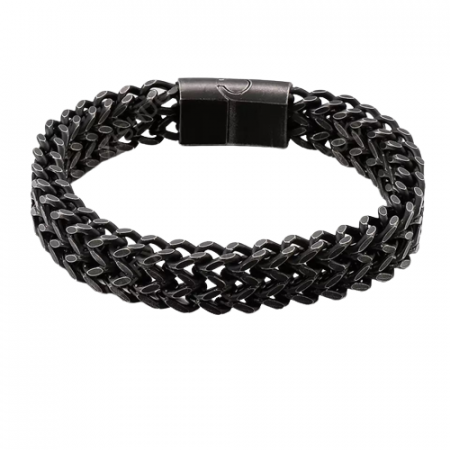 Bijuterii barbati - Bratara barbateasca Vintage din lant dublu din otel inoxidabil, prindere cu magnet, 12 mm, Tessero, negru